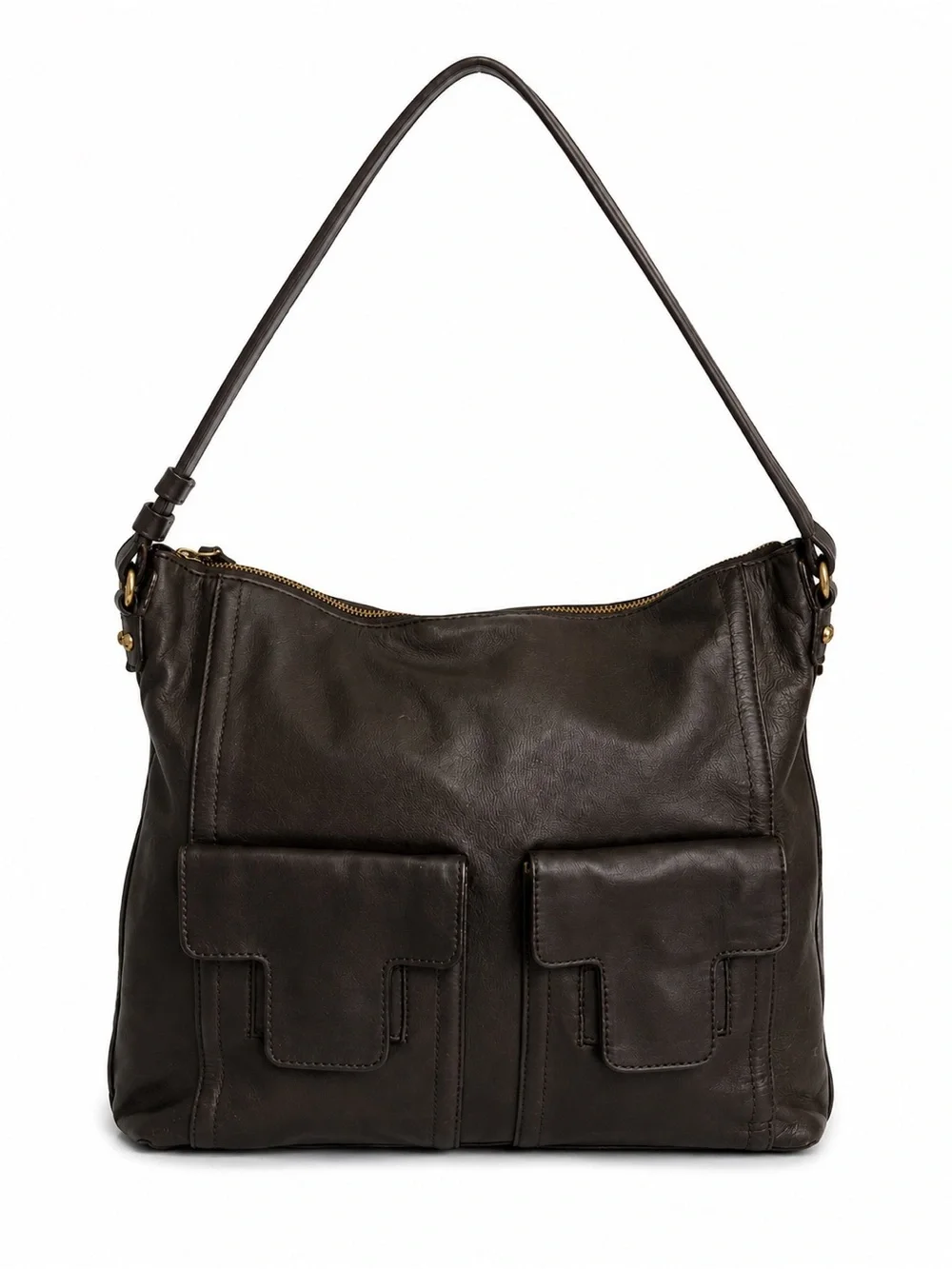 Kate Spade Brown Leather Hobo Shoulder Bag Large Dual Pocket Purse